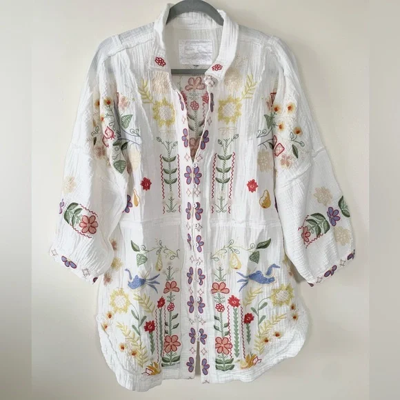 Johnny Was white Felicity Tunic embroidered blouse shirt NWOT size M - Picture 3 of 11